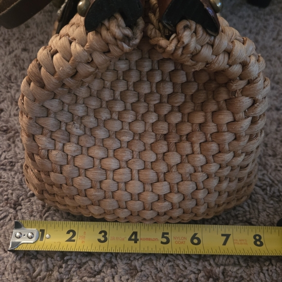 Vintage John Romain Straw Purse Bag Woven Double Leather Straps Turnlock EUC - Picture 8 of 16